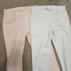 2 Pair Cropped Ankle Jeggings White & Light Peach Sz 4-6 Stretch 22" Inseam EUC